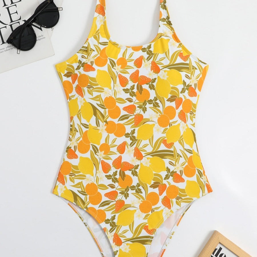 Colourful Slim-Strap One-Piece Swimsuit