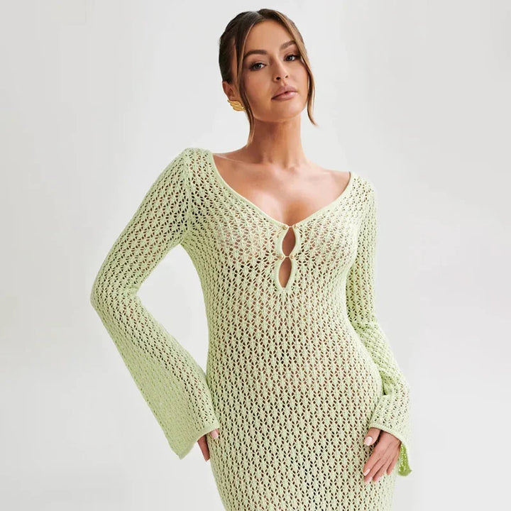 V-Neck Maxi Knit Holiday Beach Dress