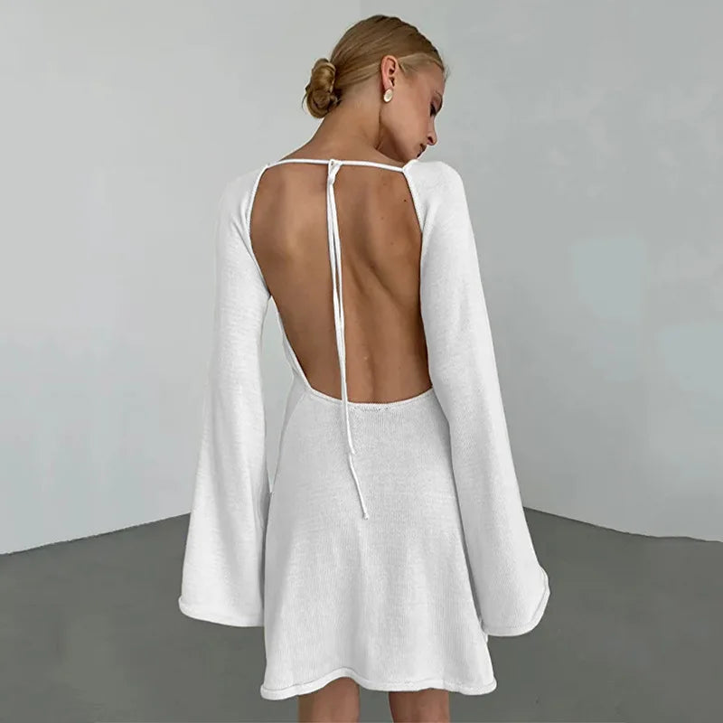Feminine Open-Back Knit Beach Cover-Up Dress