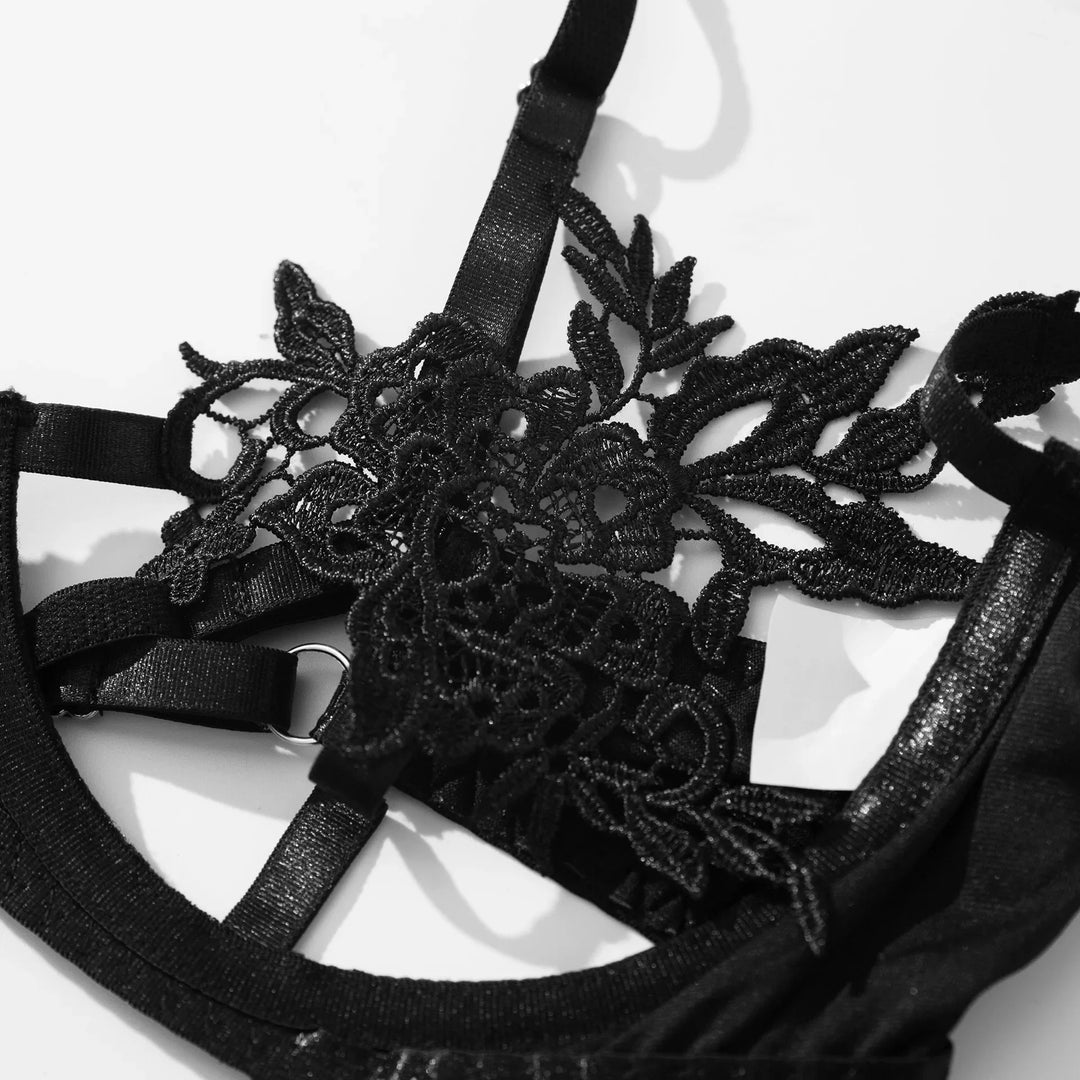 5-Piece Embroidered Mesh Lingerie Set