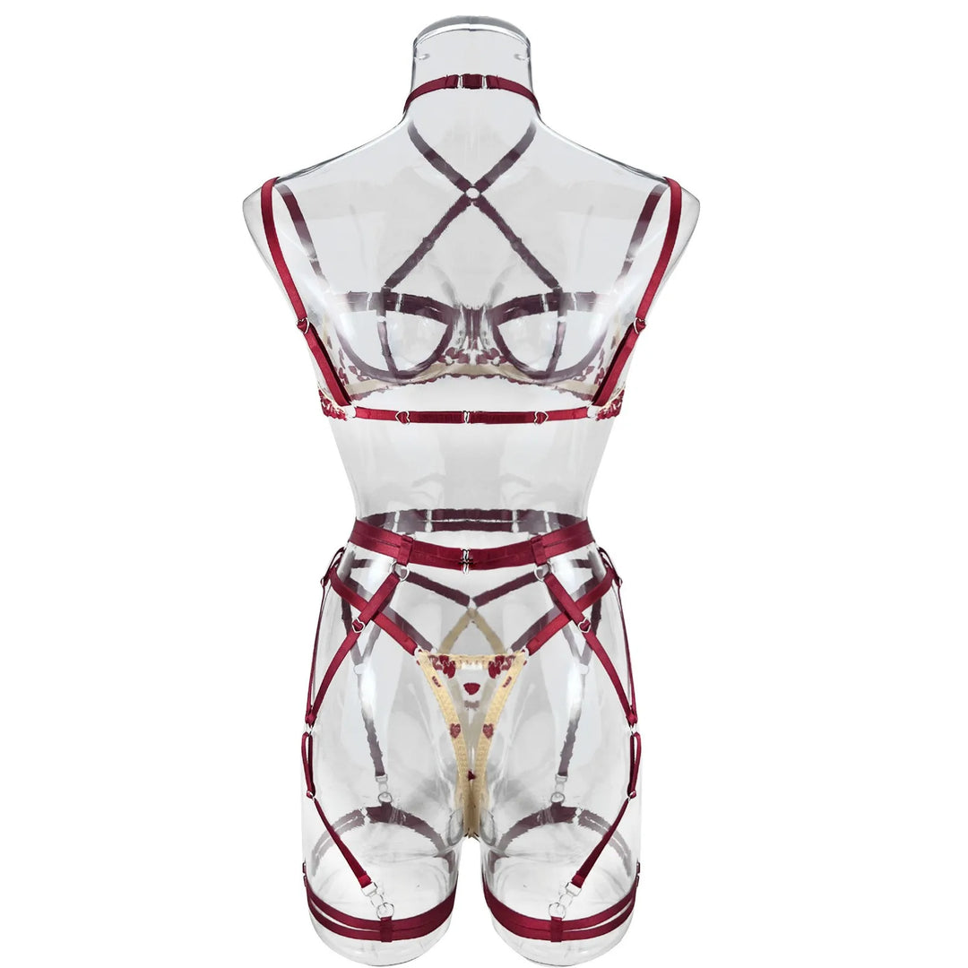 4-Piece Floral Embroidered Adjustable Lingerie Set