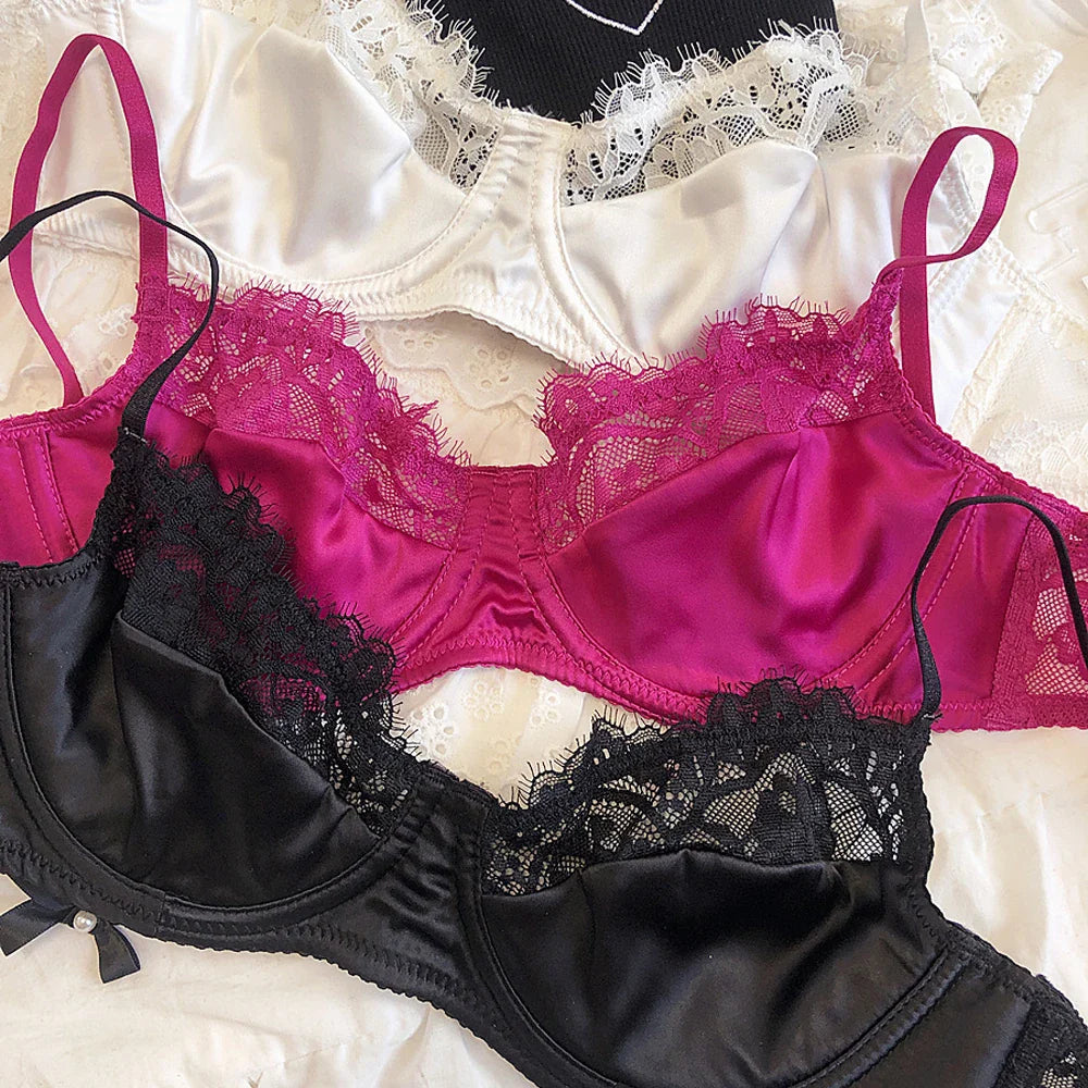Lace-Trim Underwire Bra and Thong Lingerie Set