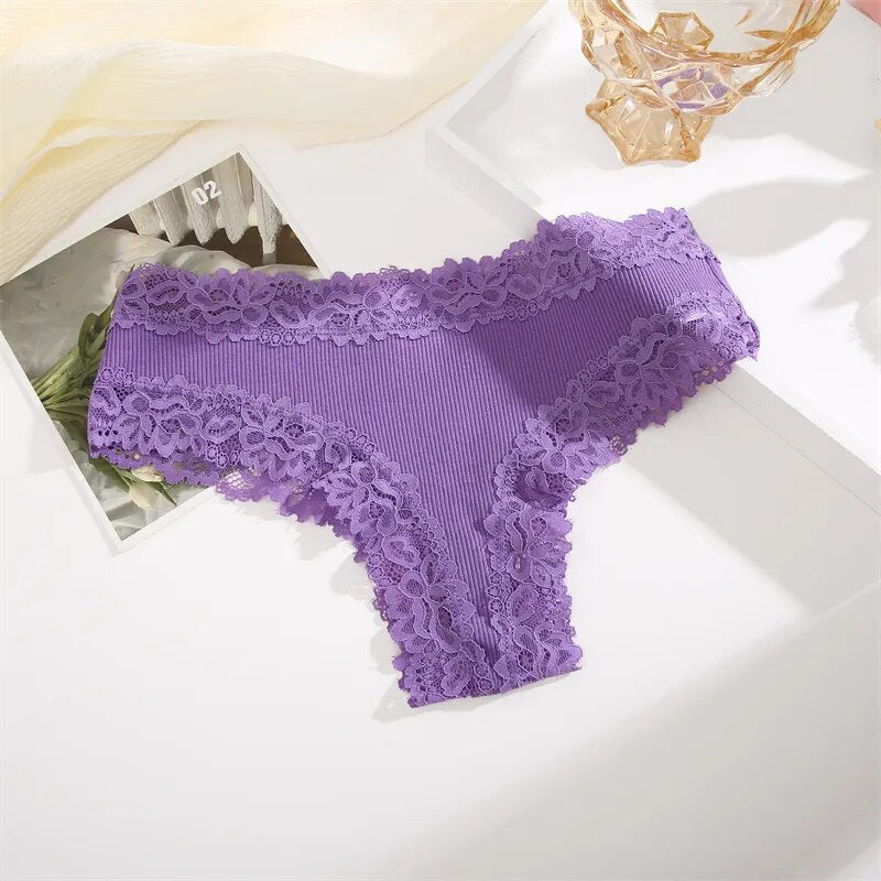 Ribbed Lace-Trim Brazilian Briefs
