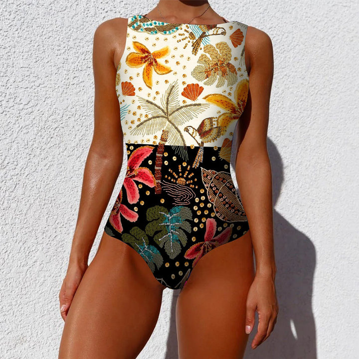 Oriental Print Stretch One-Piece Swimsuit
