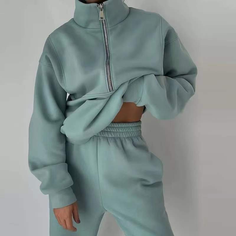 Zip-Front Hoodie and Long Pants Warm Lounge Set