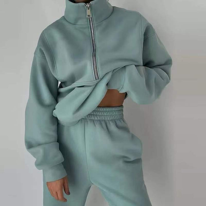 Zip-Front Hoodie and Long Pants Warm Lounge Set
