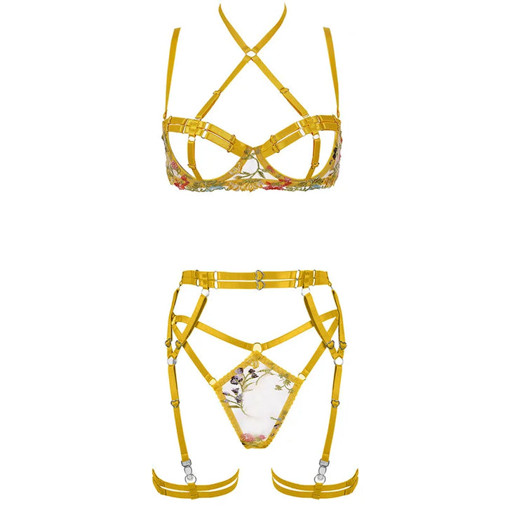 4-Piece Floral Embroidered Adjustable Lingerie Set