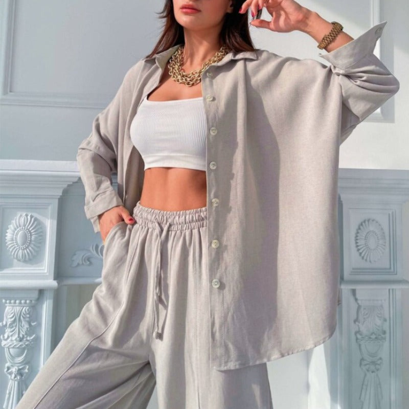 Shirt and Long Pants Smooth Fabric Homewear Set