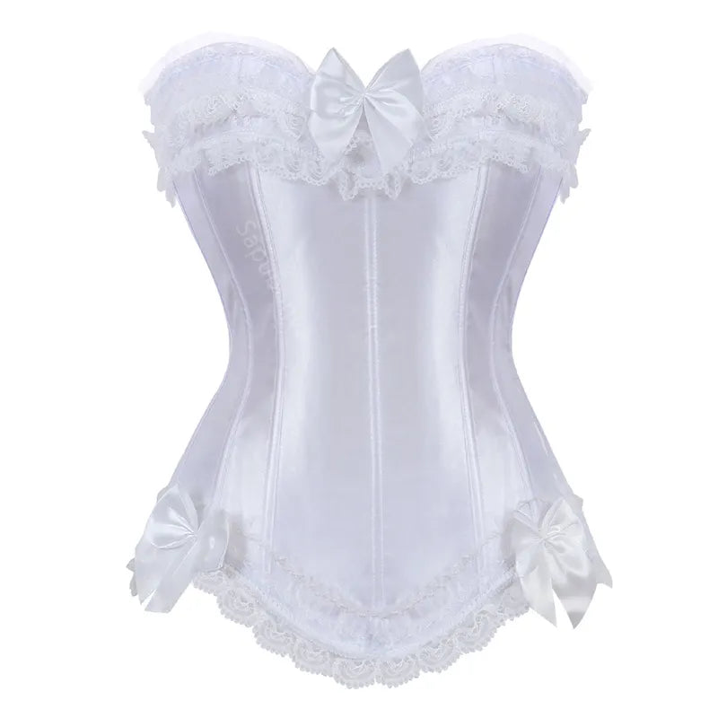 Satin Lace-Trim Adjustable Plus-Size Corset