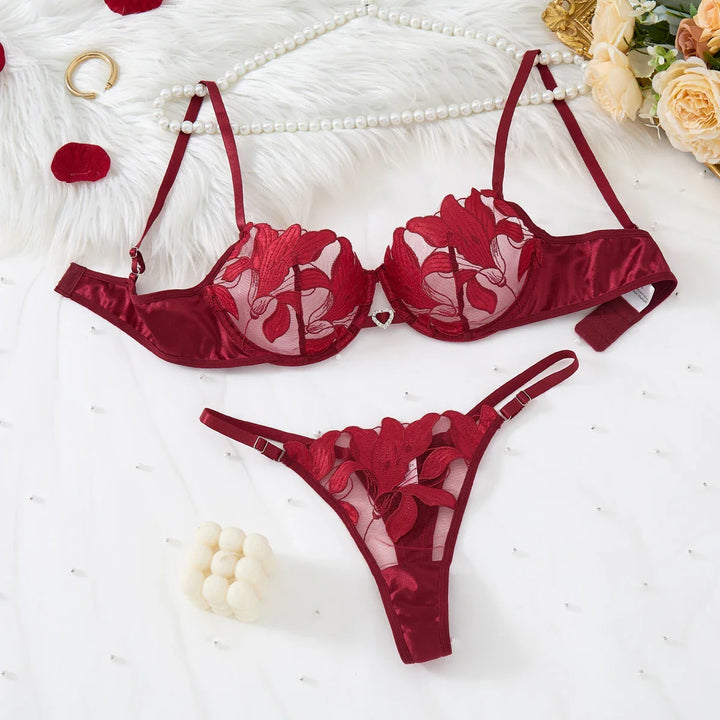 Floral Embroidered Underwire Lingerie Set