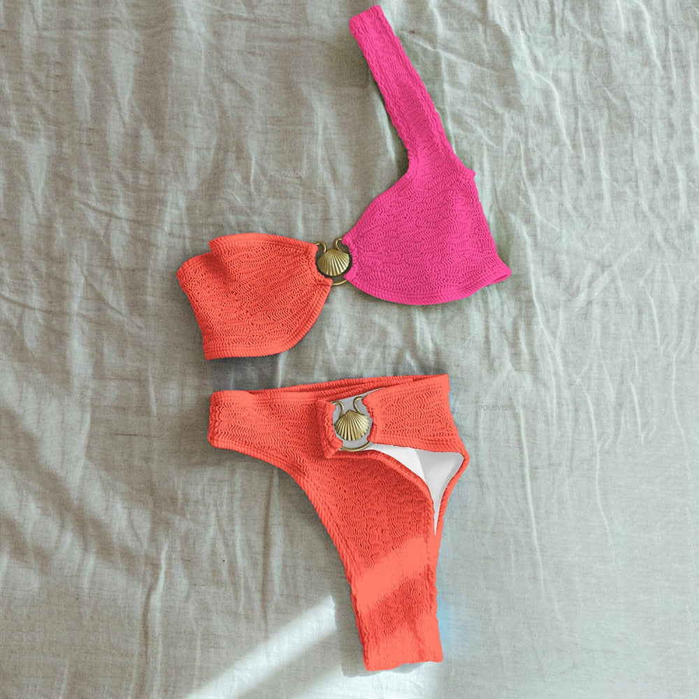 Ribbed One-Shoulder Two-Piece Swimsuit High Waist