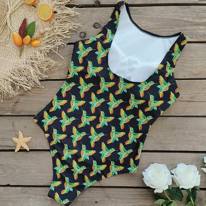 Oriental Print Stretch One-Piece Swimsuit