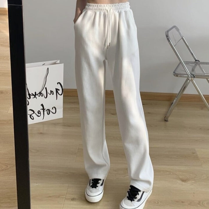 Jogger Straight-Leg Pants Tie Belt Side Pockets