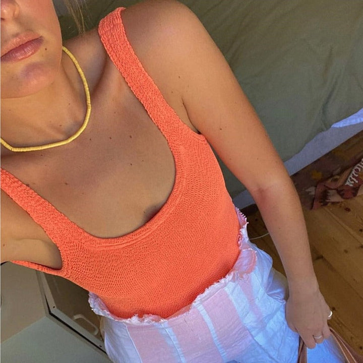 Ribbed One-Piece Swimsuit Open Back