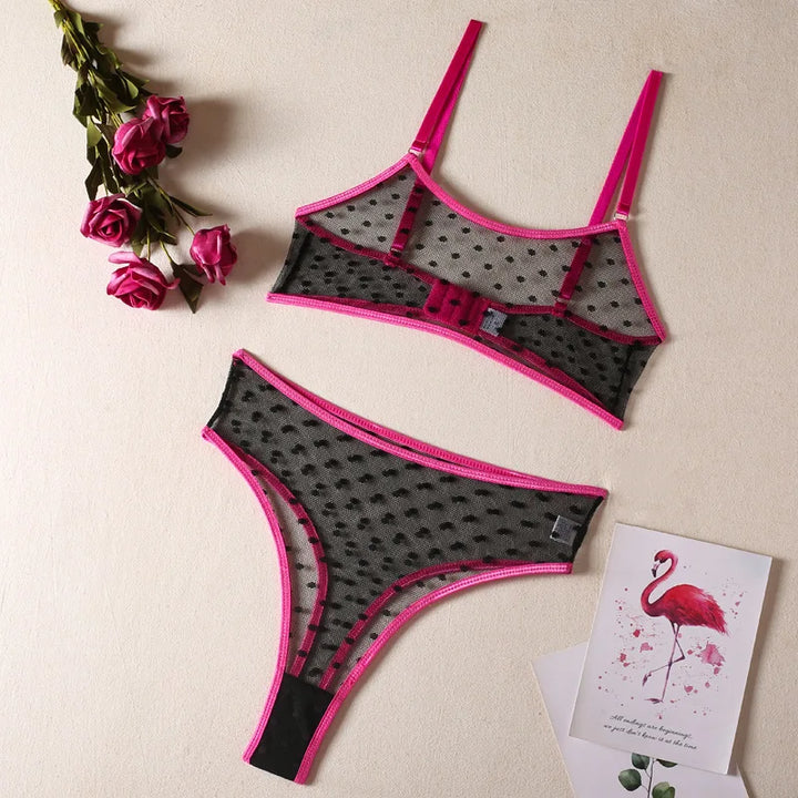 Mesh Polka Dot High-Waist Bra-Top Lingerie Set