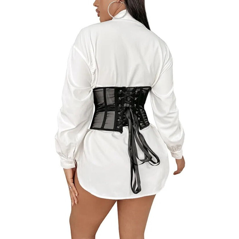 Underbust Zip-Up Back-Lace Mesh Corset