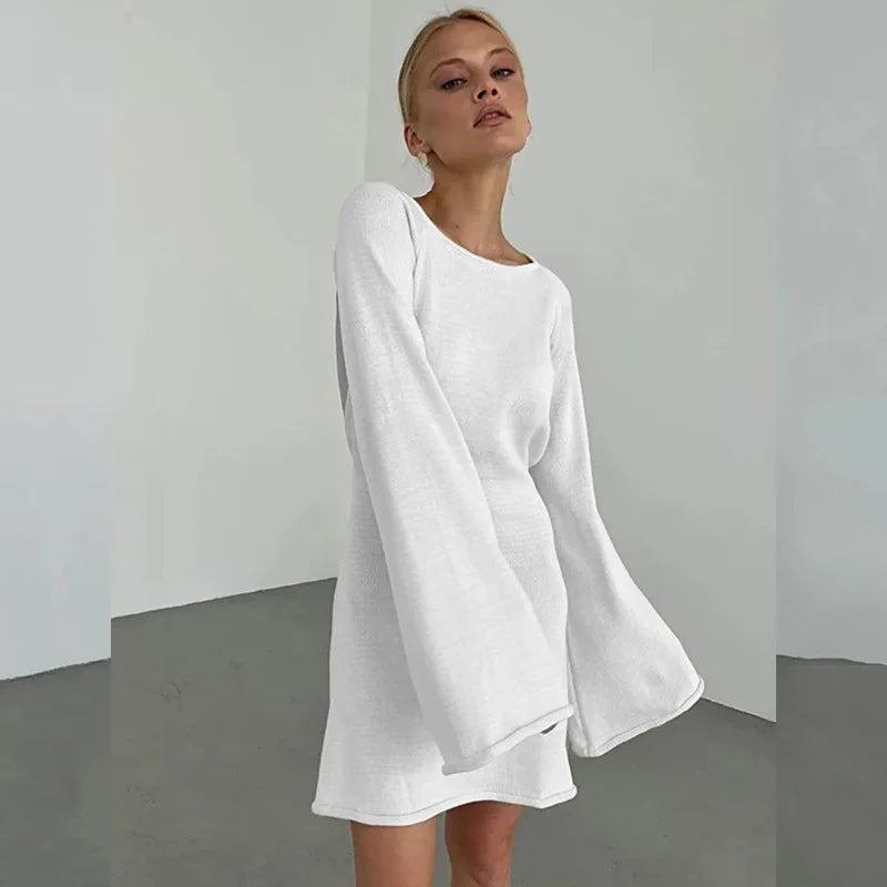 Feminine Open-Back Knit Beach Cover-Up Dress