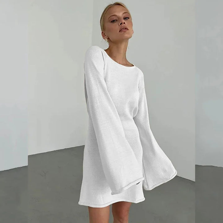 Feminine Open-Back Knit Beach Cover-Up Dress