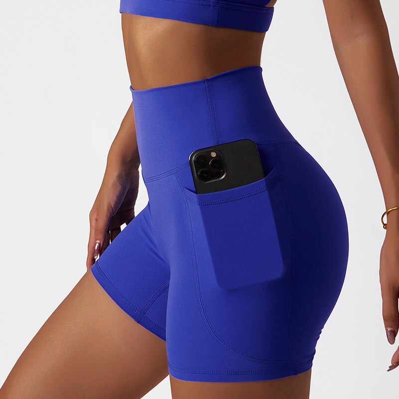 Athletic Shorts with Phone Pocket High Waist