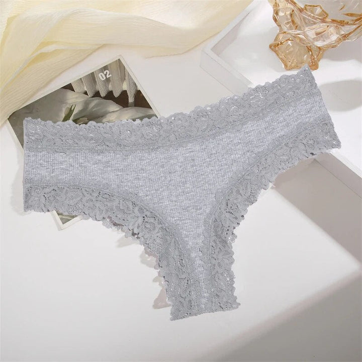 Ribbed Lace-Trim Brazilian Briefs