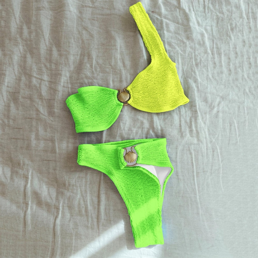 Ribbed One-Shoulder Two-Piece Swimsuit High Waist