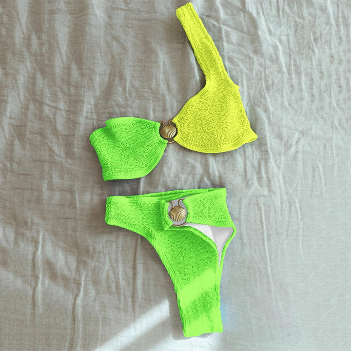 Ribbed One-Shoulder Two-Piece Swimsuit High Waist