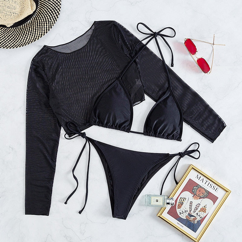 Mesh-Top Two-Piece Bikini Set Adjustable