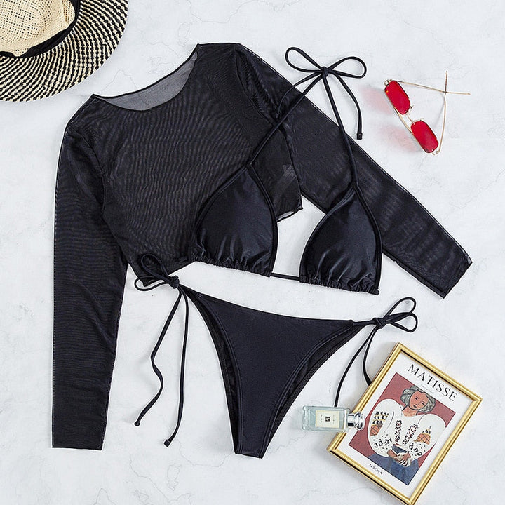 Mesh-Top Two-Piece Bikini Set Adjustable