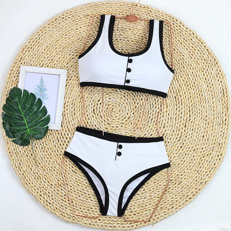 Crop Top Button Two-Piece Elegant Swimsuit