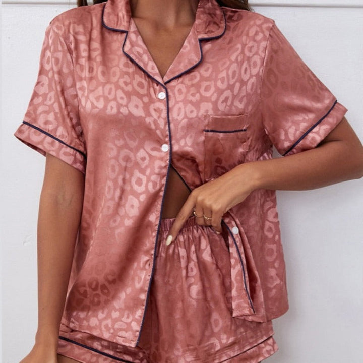 2-Piece Leopard Print Satin Relaxed Pyjama Set