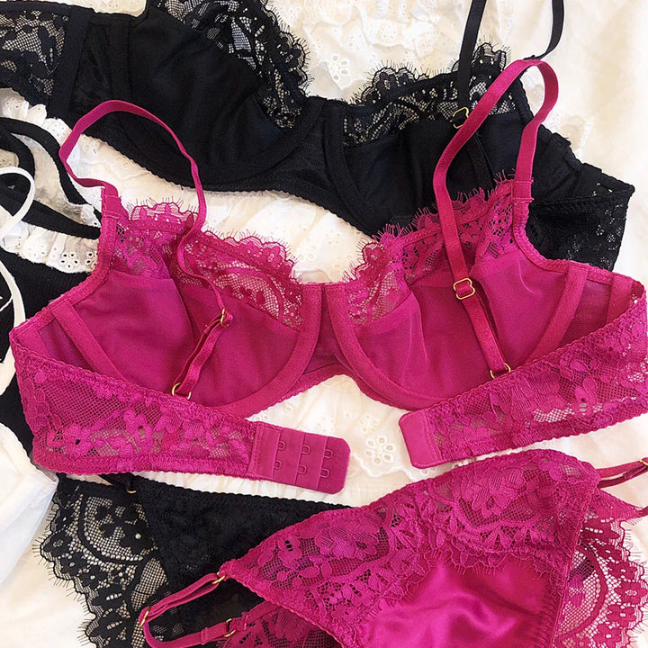 Lace-Trim Underwire Bra and Thong Lingerie Set