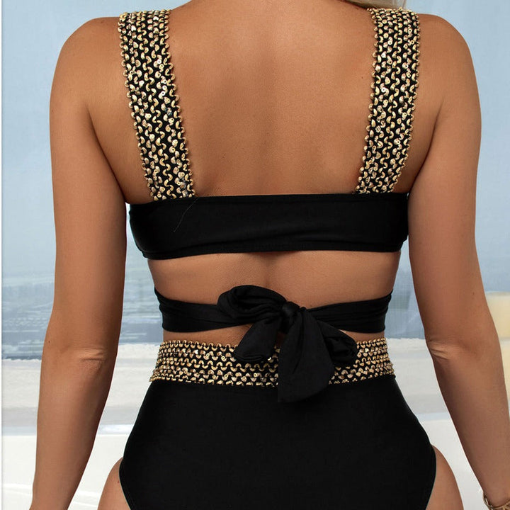 High-Waist Two-Piece Swimsuit Underwired Bra Back-Tie