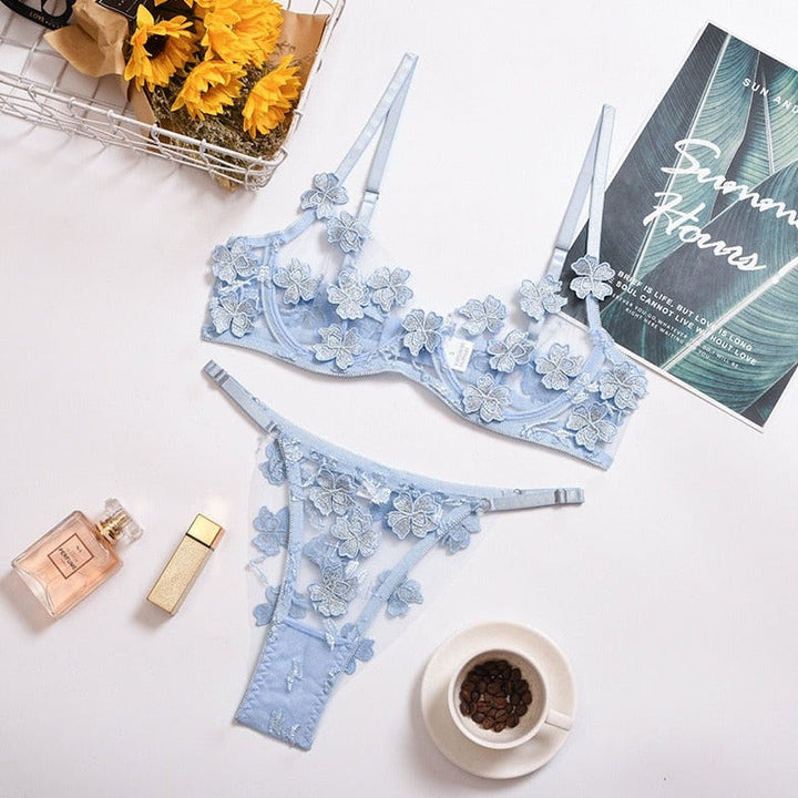 Floral Embroidered Lingerie Set Adjustable
