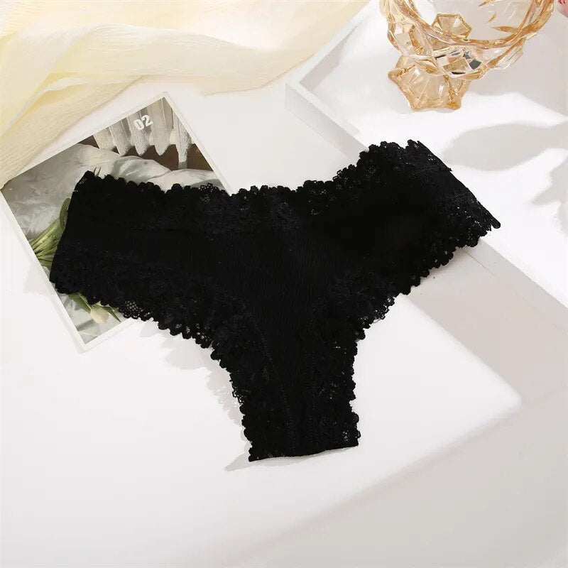 Ribbed Lace-Trim Brazilian Briefs