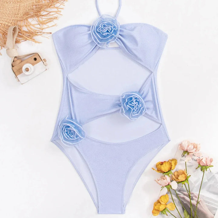 High-Cut Tie-Neck Vintage-Style One-Piece Swimsuit