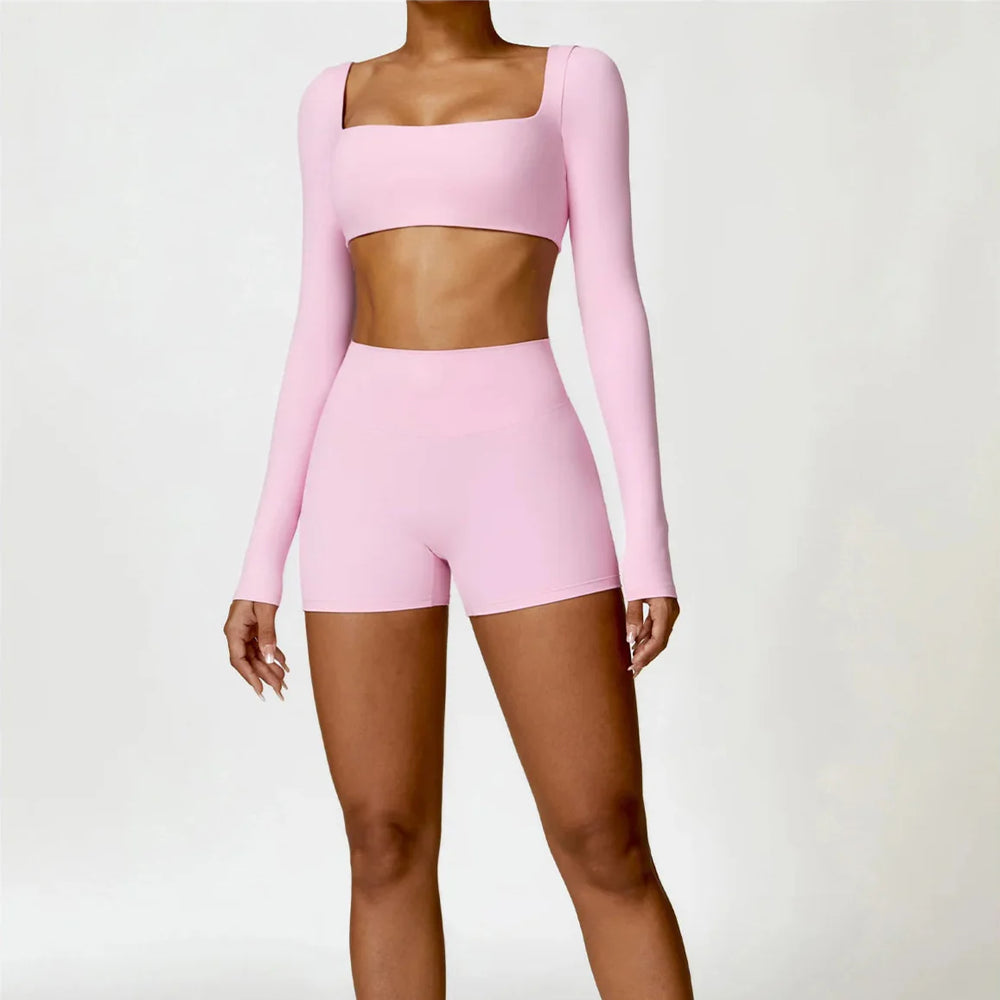 Push-Up Long-Sleeve Top and High-Waist Shorts Set