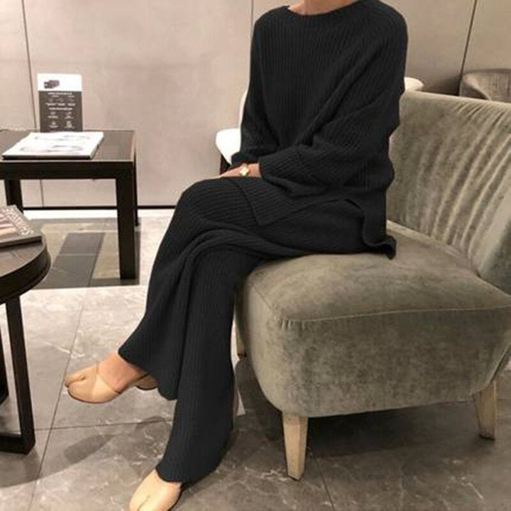 Ribbed Warm Sweater Straight-Leg Pants Relaxed Set