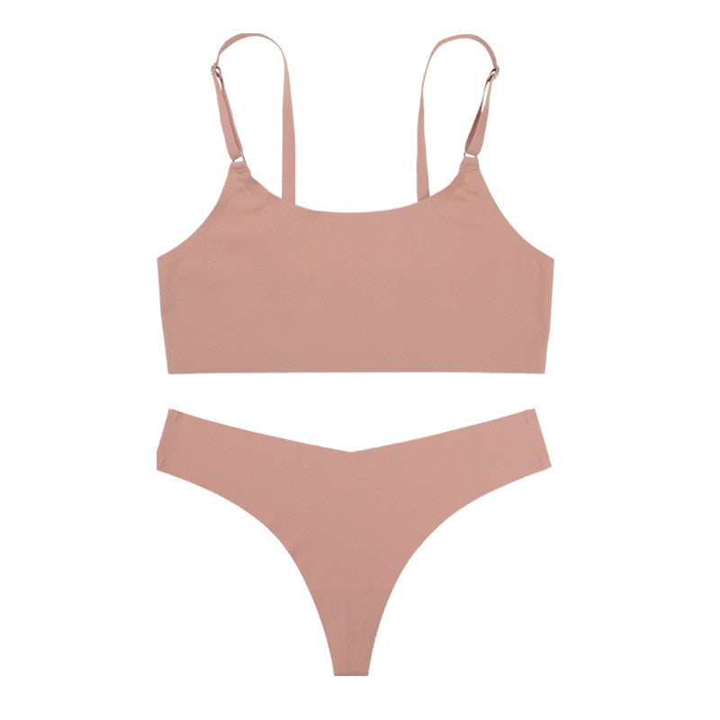 Seamless Satin Adjustable Lingerie Set