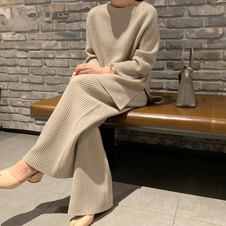 Ribbed Warm Sweater Straight-Leg Pants Relaxed Set
