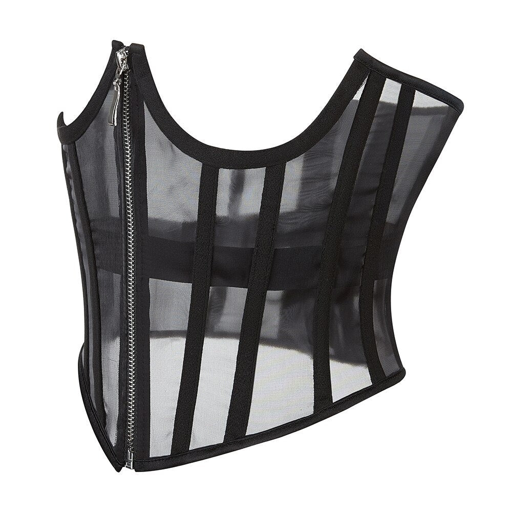 Underbust Zip-Up Back-Lace Mesh Corset
