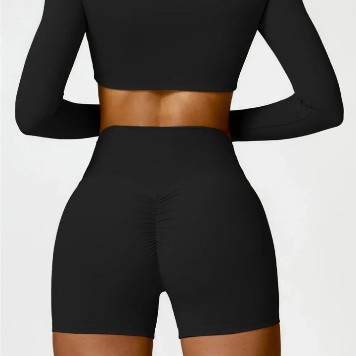 Push-Up Long-Sleeve Top and High-Waist Shorts Set
