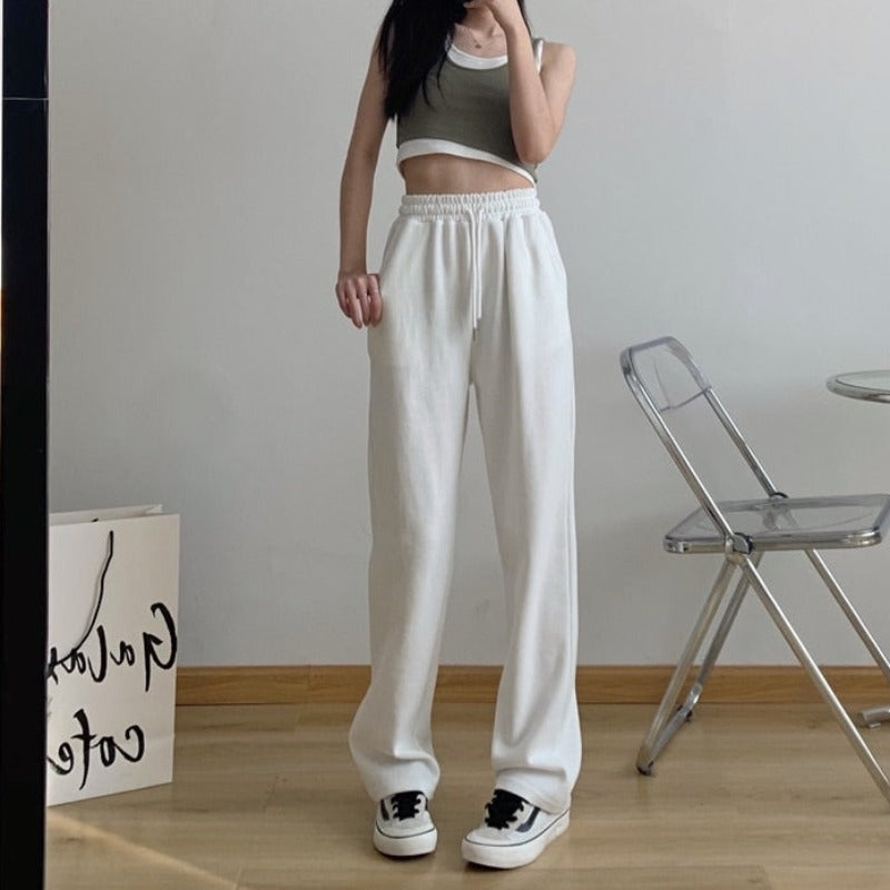 Jogger Straight-Leg Pants Tie Belt Side Pockets