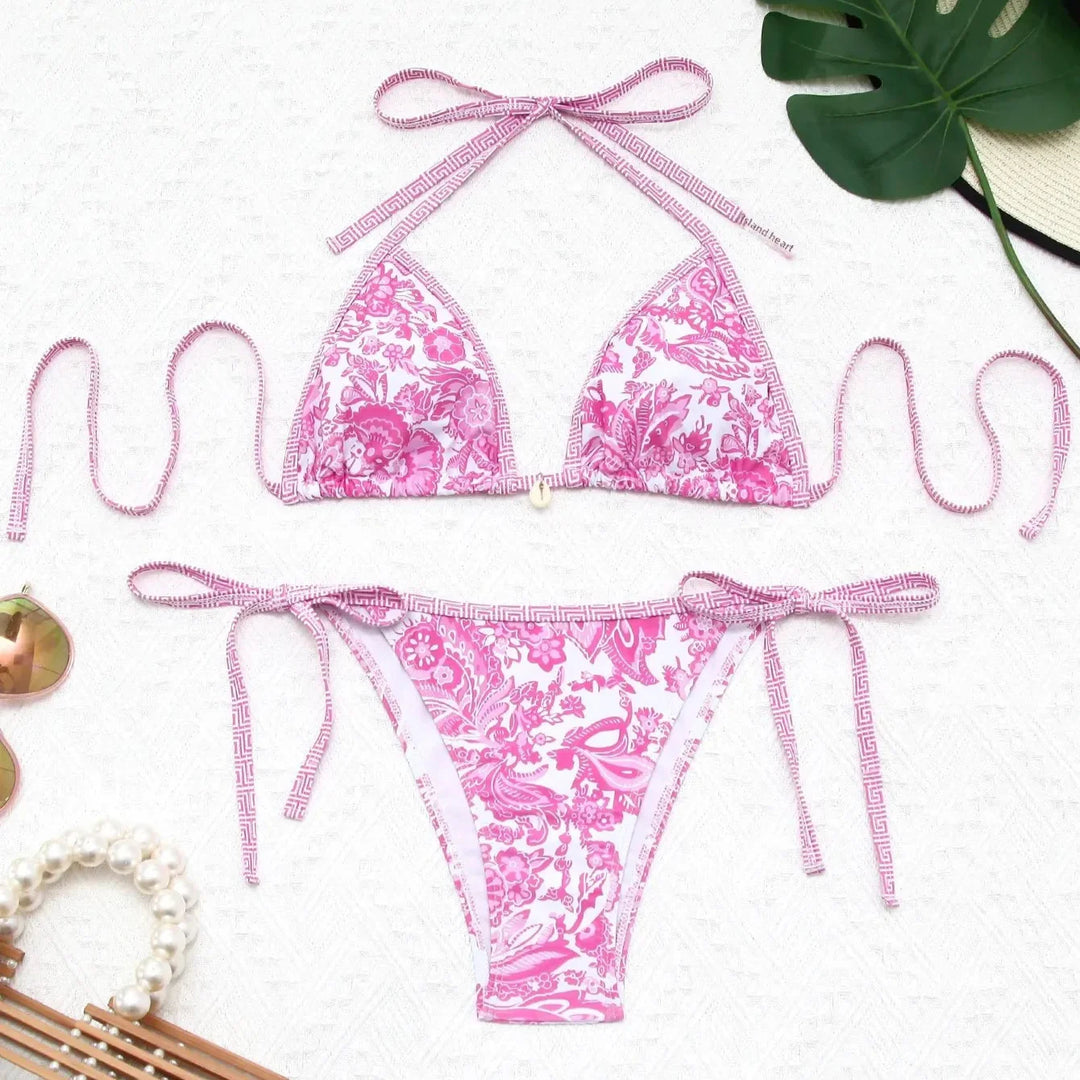 Floral Mosaic Tie Decorative Two-Piece Bikini
