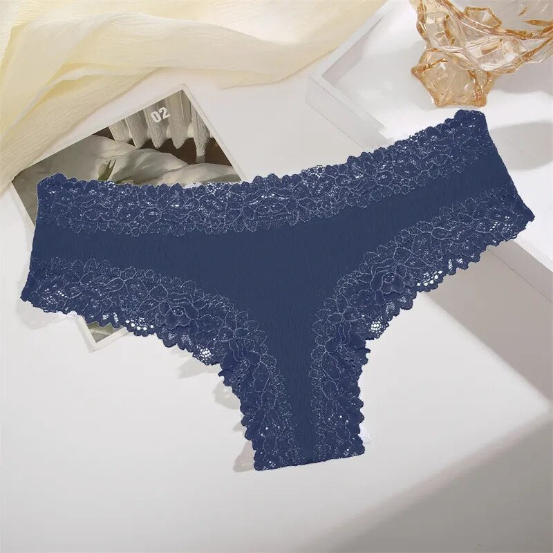 Ribbed Lace-Trim Brazilian Briefs