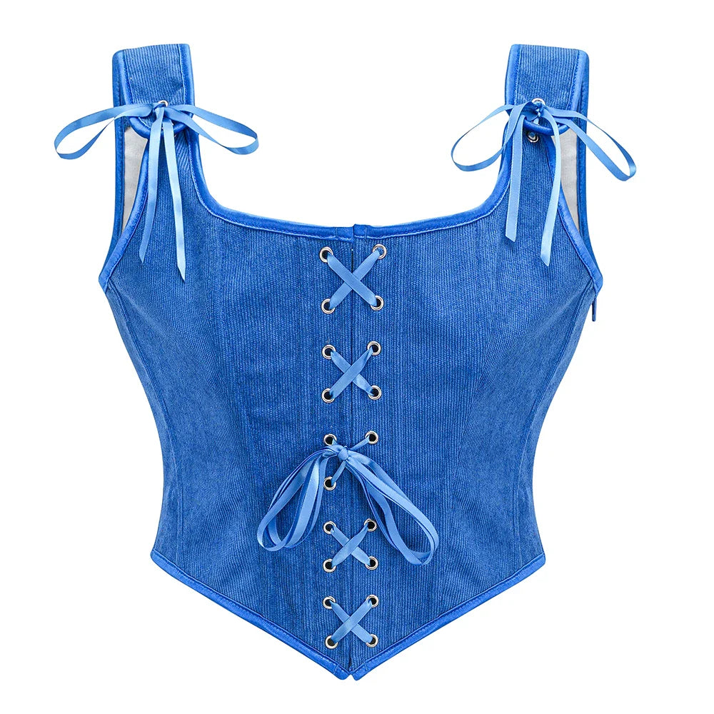 Zip-Up Velvet Lace-Up Figure-Flattering Corset