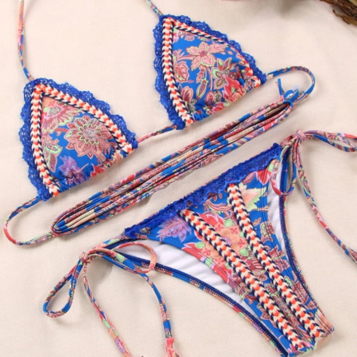 Tie-Waist Two-Piece Swimsuit Lined Cups Adjustable