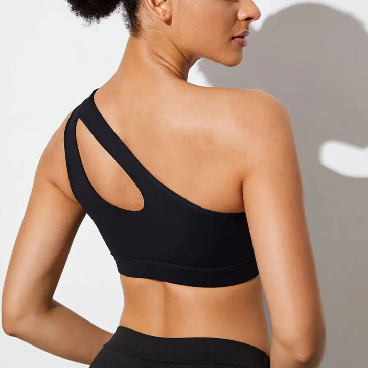 One-Shoulder Nylon Spandex Wide-Band Sports Bra