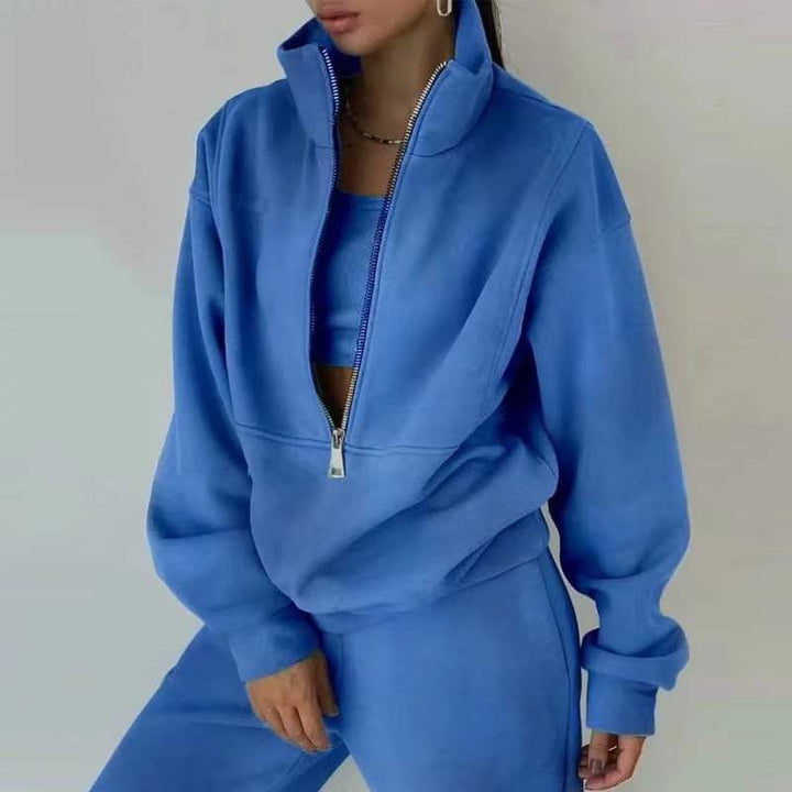 Zip-Front Hoodie and Long Pants Warm Lounge Set
