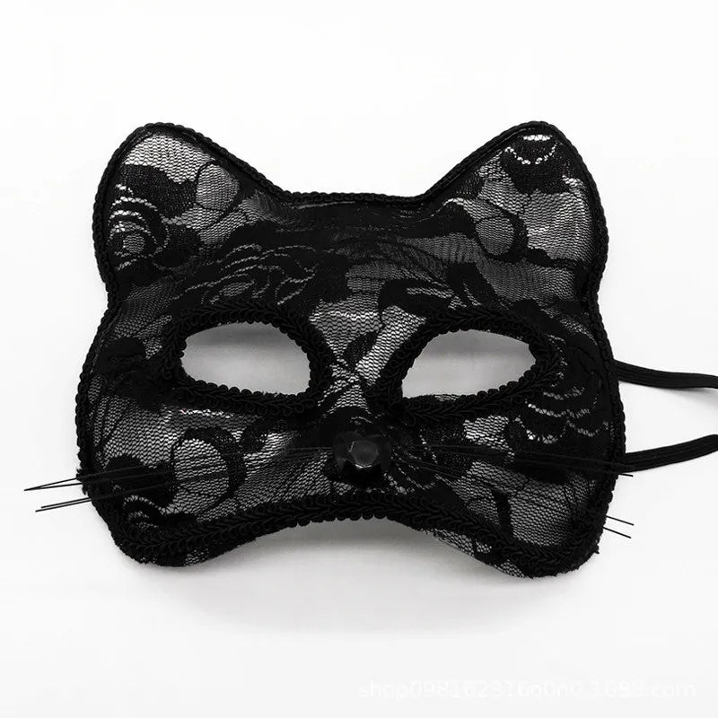Black Cat Lace Elastic Mask with Whiskers