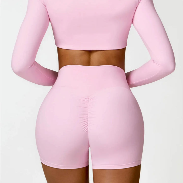 Push-Up Long-Sleeve Top and High-Waist Shorts Set
